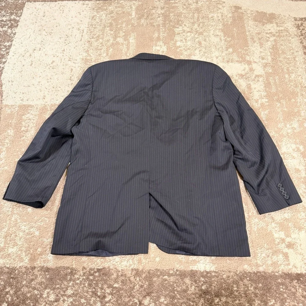 Vtg Chaps Ralph Lauren Suit Mens Wool Cashmere Stripe Black 46R 40x30 Classic